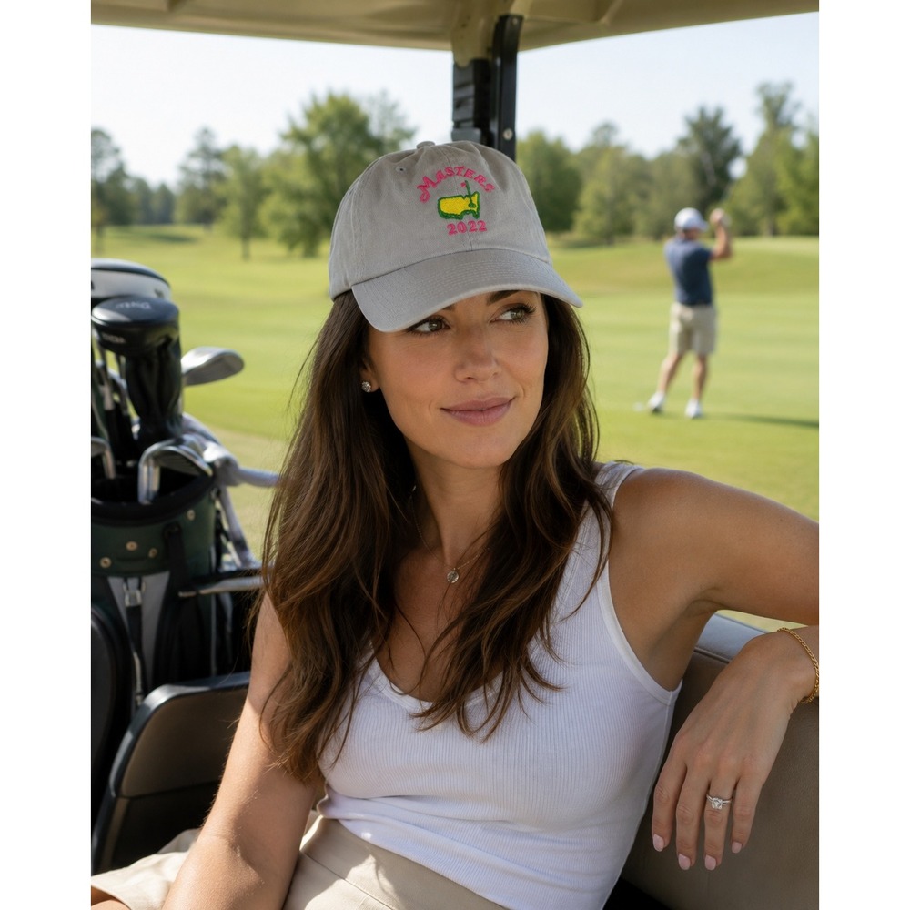 American Needle Masters Hat OSFA Grey 2022 Golf Tournament Pink Embroidery #1220